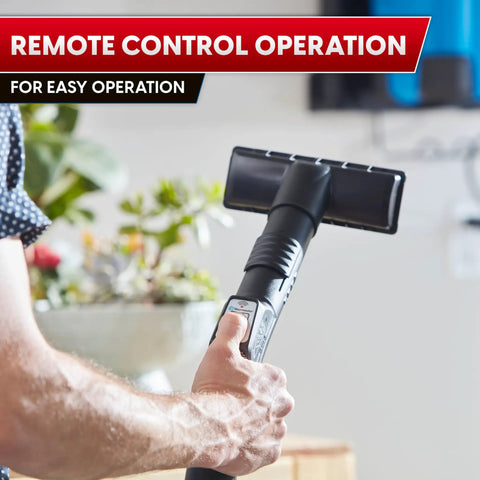5 Gallon Wall Mount Wet Dry Vacuum With Remote Control Handle, 5 Peak HP Power, 78 CFM Airflow in use with remote operation