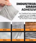 Waterproof Sealant Tape That Stops Leaks Fast And Sticks Tight For 15 Plus Years shown on various surfaces like metal and wood.