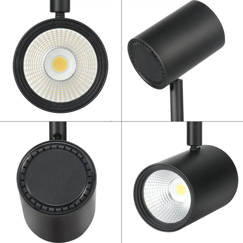 Close-up views of Four Head LED Track Light Kit 30W Dimmable With 2400lm CRI90 3000K 4000K 5000K, showing light heads and housing.