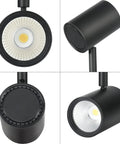 Close-up of RGB CW color changing track head from 4-Light Smart WiFi LED Track Lighting Kit With Alexa Google Home Voice Control, Black.