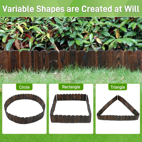 Wood Landscape Edging Border Kit 5.9 Inch High By 47 Inch Long No Fuss Weather Resistant Fir Wood Set showing shape options