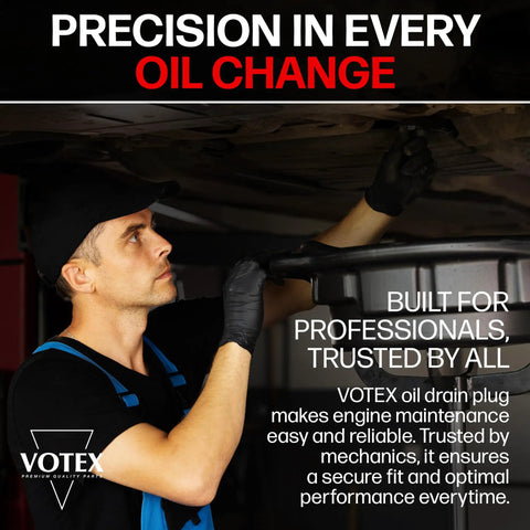 Mechanic installing Magnetic Engine Oil Drain Plug M12 X 1.25MM using a 14mm wrench, promoting precision in oil changes.