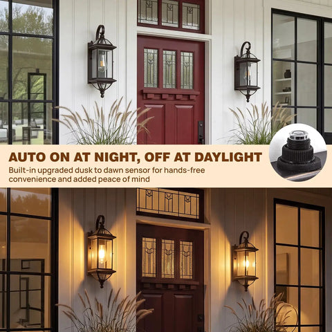 Solid Copper Dusk To Dawn Outdoor Wall Light With Clear Beveled Glass In Oil Rubbed Bronze, 18.5 Inch Exterior Wall Sconce
