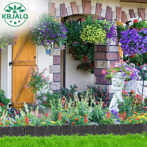 Front yard with flower beds bordered by Easy Install Garden Edging Border With Anchoring Spikes For DIY Yard Landscaping