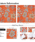 Pattern details of Vintage Floral Peel And Stick Wallpaper Dope Vibe In Bold Orange Red Watercolor Self Adhesive 21x200 Inches