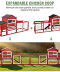 Mobile Chicken Coop On Wheels For Four To Six Hens With Run, Large Outdoor Hen House with Expandable Design, Red
