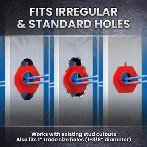 Red Plastic Wire Hole Protectors For 1 Inch Knockouts Snap In Grommets For Metal Studs showing irregular and standard holes