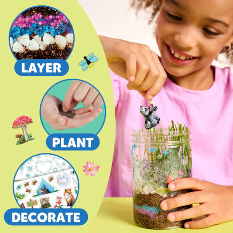 Child engaging with Grow N Glow Terrarium Kit For Kids, Educational Science Kit For STEM Projects, Spring Crafts, And Hands On Learning.