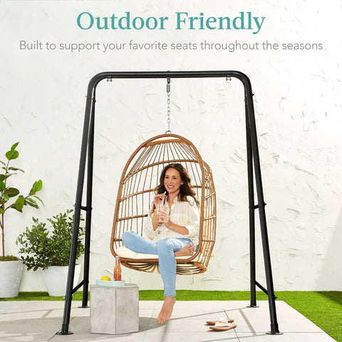 Heavy Duty Hammock Chair Stand 75 Inch Tall For Indoor And Outdoor Use With Powder Coated Steel Frame Supports Up To 350 Pounds