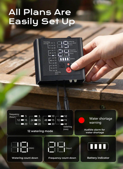 Hand setting Solar Powered Drip Irrigation Setup With USB Charging for Indoor Outdoor Plants, automatic control panel