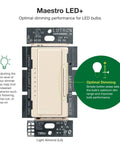 Maestro LED Dimmer Switch For Dimmable LED Halogen And Incandescent Bulbs 150W Single Pole Or Multi Location Light Almond Finish