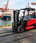1 To 5 Ton Battery Powered Electric Forklift For Warehouse Cargo Handling Industrial Stacker With Four Wheels at dockside.
