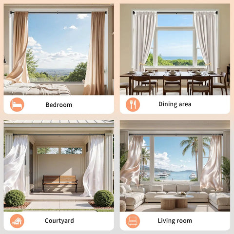 Heavy Duty Tension Curtain Rod 41 To 86 Inches No Drilling Easy Install in bedroom, dining area, courtyard, living room