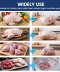 Pro Grade Poultry Shrink Wrap Bags Kit With Fifty Food Grade Vacuum Sealing Sacks Heat Resistant Zip Ties Silicone Straws And Labels No Hassle Chicken Storage Gear That Locks In Flavor And Slays Freezer Burn At 13 X 18 Size used for various meats in vacuum bags.