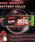 Image of a Beefy 2 Pack 11.1V 2600mAh LiPo Battery for Brushless RC Cars Trucks Boats, 30C High Discharge, shown with connectors