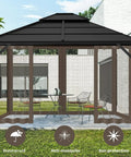 Outdoor 10x10 Gazebo Mosquito Netting Replacement Panels Set With Zipper Doors, coffee color, installed in garden
