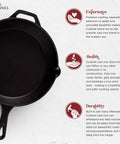 Top view of 12 Inch Cast Iron Skillet With Glass Lid And Silicone Handle For Easy Grabbing Preseasoned And Oven Safe