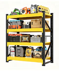 Heavy Duty Metal Garage Shelving Unit, A Dang Solid Shop Storage Rack That Tackles Every Heavy Tool Without Cracking A Sweat, Industrial Load Bearing Organizer, Black Yellow, 47 By 79 By 24 Inches, holds tools with organized storage.