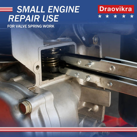 Valve Spring Compressor For Small Engines, Easy Manual Screw Tool in use, metal construction showing valve spring compression