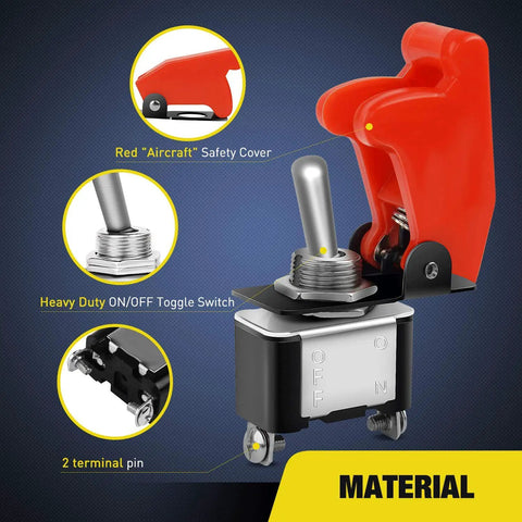 Heavy Duty Rocker Toggle Switch 12V 20A SPST On Off with Red Aircraft Style Safety Cover 2 Pin 12mm for Cars Trucks Boats