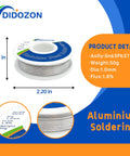 Pro Grade 63-37 Solder Wire For Aluminum And Stainless Steel, Flux Core, 1.0mm Diameter, 50g Pack, dimensions and details shown