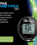 Close-up of True Metrix Go display in the Compact Blood Glucose Meter Starter Kit With Case 100 Test Strips 100 Lancets Control Solution.