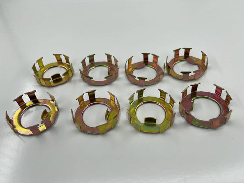 Eight rainbow-finish metal spindle nut retainers for EZ-Lube jam nut.