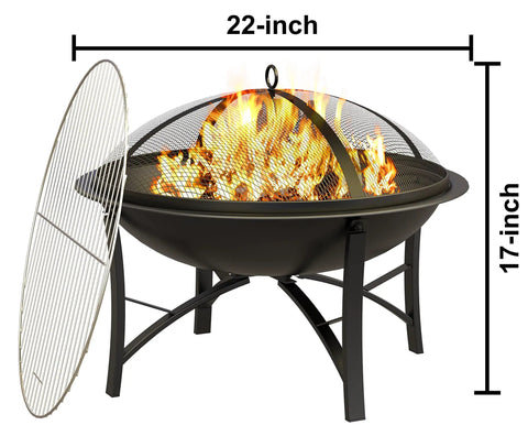 Outdoor Wood Burning Fire Pit With Cooking Grate Spark Screen Cover Log Grate And Poker For Camping Beach Bonfires And BBQs