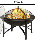 Outdoor Wood Burning Fire Pit For Backyard Camping Steel Fire Bowl With Spark Screen Cover Log Grate And Poker