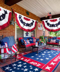 Outdoor porch with 5 Pack 3 By 6 Feet 250th Anniversary American Flags Bunting Patriotic Stars And Stripes Pleated Fan USA Flag Banners.