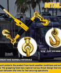 Heavy Duty 2 Pack Ratchet Chain Binders 5/16 To 3/8 Inch with hooks and all steel forged construction, background truck