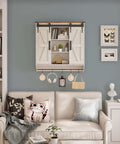 Farmhouse Style Medicine Cabinet with 2 Sliding Barn Doors, 3 Tier Rustic Wood Wall Storage, wall-mounted in a living room setting.
