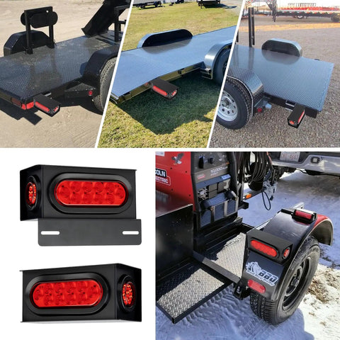 Heavy Duty Steel Trailer Light Housing Kit With 6 Inch Oval LED Tail Lights And 2 Inch Round LED Side Marker Lights installed on trailer