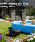 Large Outdoor Electrical Box Weatherproof IP54 Heavy Duty Extension Cord Cover Protect Outlets Plugs Sockets Timers Power Strips Black shown by inflatable pool