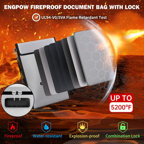 Heavy Duty Fireproof Document Bag With Lock 5200F Heat Resistant 15X11 Inch Fireproof Pouch For Cash Valuables A4 Legal Documents And More Water Resistant Zippered Organizer For Home Office
