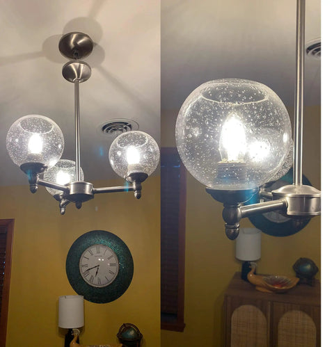 Three Pack Round Glass Globes For Light Fixtures Replacement 5.9 Inch Diameter Clear Seeded Bubble Globe Lampshade Covers
