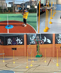 Rugged Drone Obstacle Course Kit For RC FPV Racing Indoor Outdoor Training with hoops and poles setup on various surfaces.