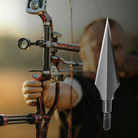 Beefy 150 Grain Steel Broadheads For Compound Recurve Bow And Crossbow, shown with focused archer aiming a bow