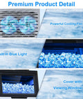 Commercial Ice Maker 100 Lbs Per Day Under Counter Or Freestanding 22 Lbs Ice Storage detail view with fans and blue light