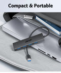 Four Port USB 3.0 Hub With 5Gbps Transfer, Laptop And PC Extender, Type C Power Compatible, compact on laptop