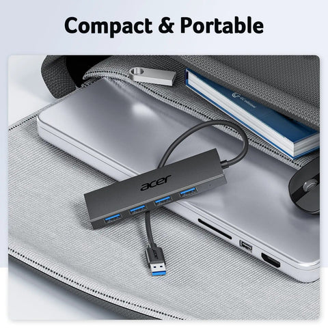 Four Port USB 3.0 Hub With 5Gbps Transfer, Laptop And PC Extender, Type C Power Compatible, compact on laptop