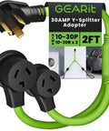 Y Splitter Dryer Cord 30 Amp NEMA 10 30P to Two NEMA 10 30R Receptacles 2.2 Foot STW 10 AWG 3 Conductor Power Cable