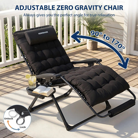 Oversized Zero Gravity Lounge Chair 33 Inch XXL Outdoor Recliner With Removable Cushion and Headrest on patio