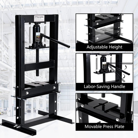 Heavy Duty 6 Ton Hydraulic H Frame Shop Press With Adjustable Bed And Stamping Plates Manual Garage Workhorse for engine bearing pulling.