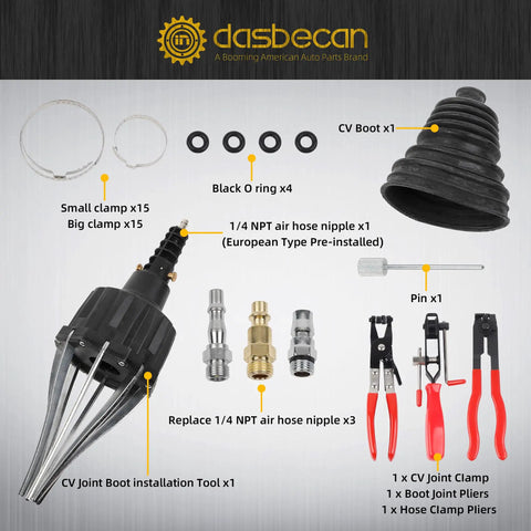 Universal Pneumatic CV Joint Boot Tool Expander Rod Spreader Kit with 3 Piece Clamp Pliers product components view