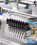 Rugged White Nylon Air Brake Hose Tube Quarter Inch Bore Three Eighths Wall Thirty Two Foot Heavy Duty Pneumatic Line connected to valves.