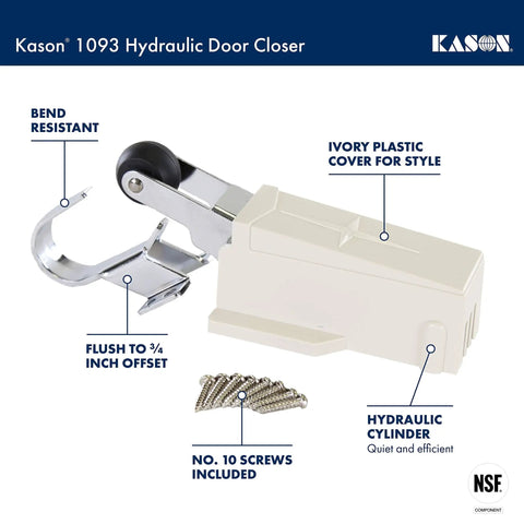 Hydraulic Door Closer With Flush Mount And Three Quarters Inch Offset Hook Quiet Noiseless Closure White Plastic Cover Model 11093000004