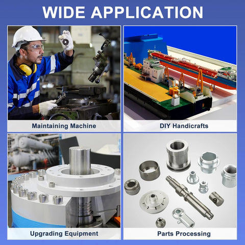 Collage showing wide applications: maintaining machine, DIY handicrafts, upgrading equipment, parts processing.