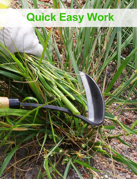 17 Inch Sickle Hoe Hand Weeder With Kama Blade High Carbon Steel One Piece Tool Hardwood Handle used for cutting grass