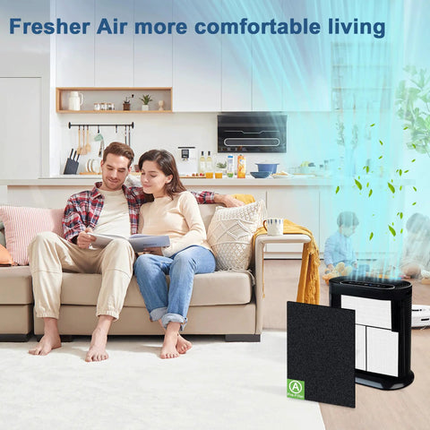 Air Purifier Filter Replacement Kit For Honeywell HPA Series, 6 R HEPA Filters And 8 A Carbon Pre Filters in living room scene